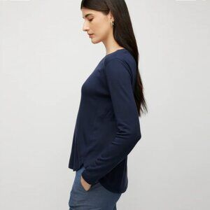 KIT AND ACE Caliste Drop Shoulder Top Shirt LS Wool Blend Navy Blue Womens Small